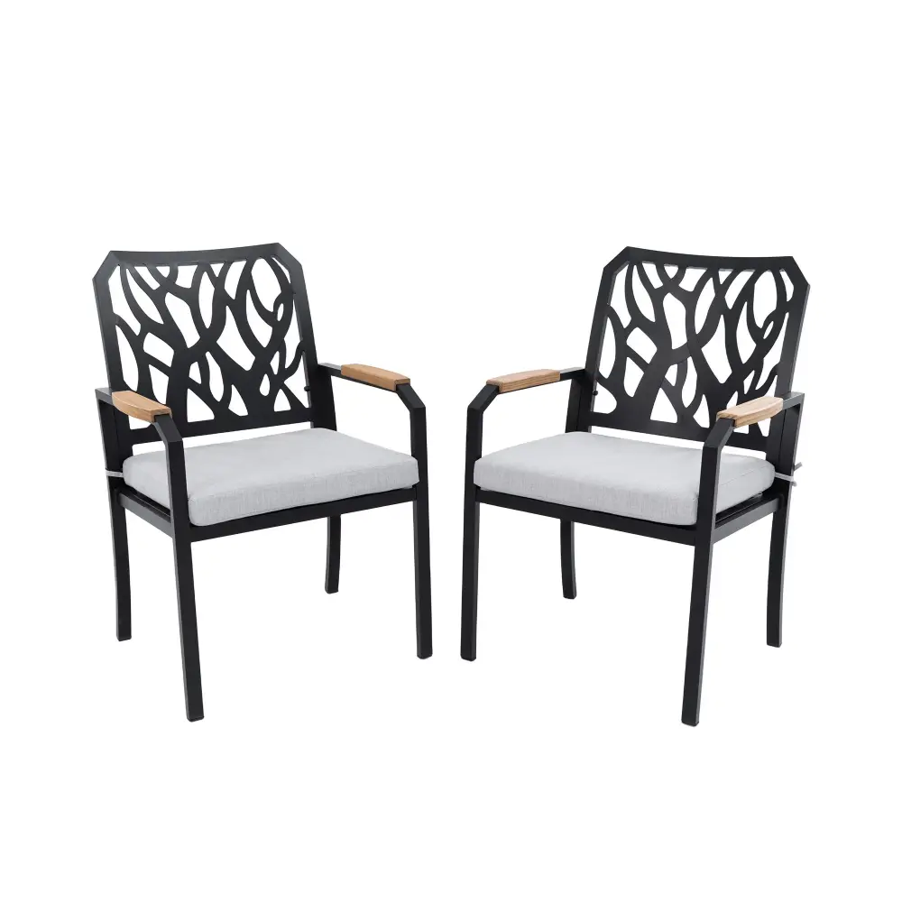 Stackable Side Outdoor Patio Stationary Dining Chairs Outdoor Grade Sunbrella Cushions, Branch Like Backrest (Set 2) - Bou...