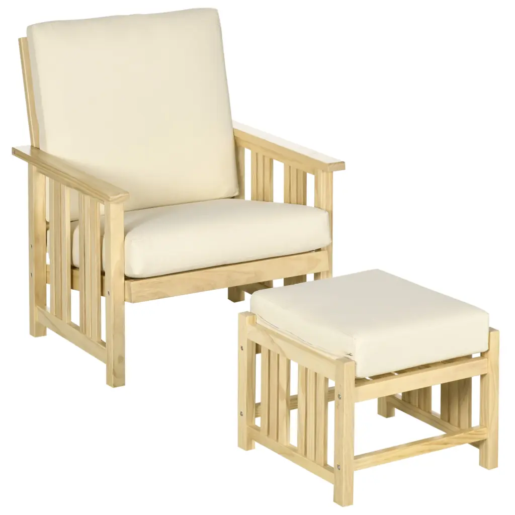 Patio Home Decor Set Timber Outdoor Patio Chair Ottoman 2 Piece aosom business