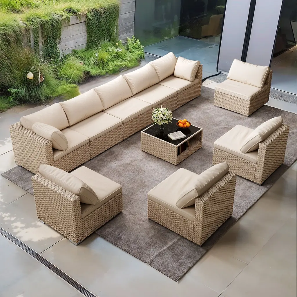 9 Piece Patio Decor Set All Weather Boho Outdoor Conversation Set bg outdoor