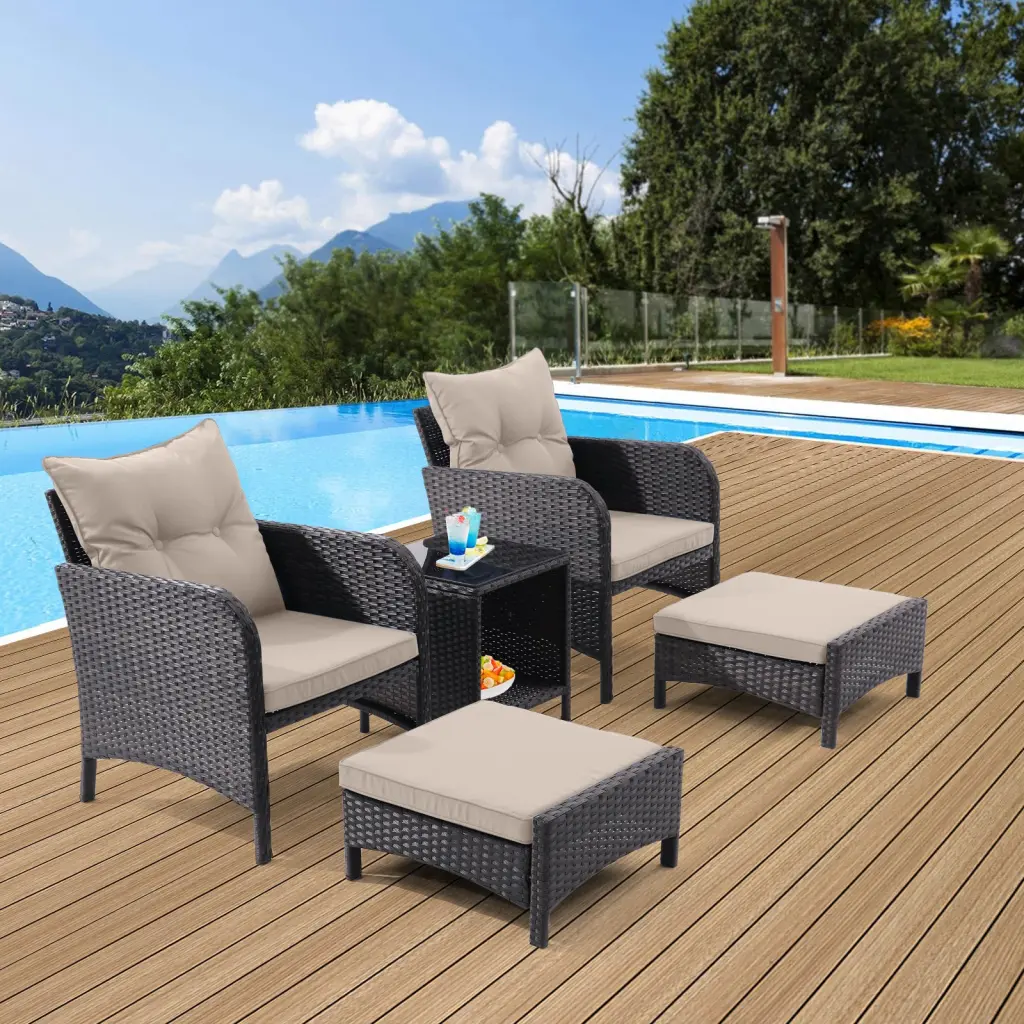 5 Piece Outdoor Patio Furniture Set All Weather PE Rattan Conversation Set koruiten