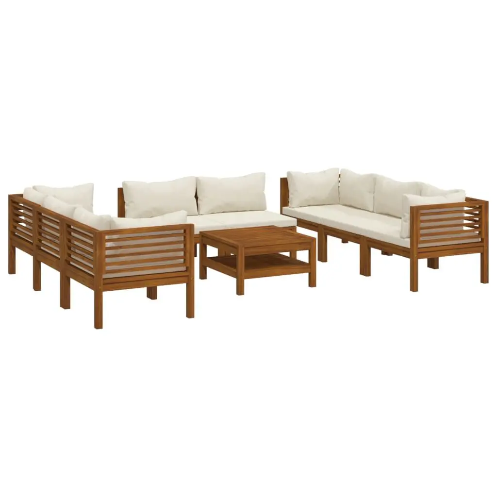 9 Piece Patio Lounge Set Cream Cushion Solid Acacia Wood Outdoor Furniture