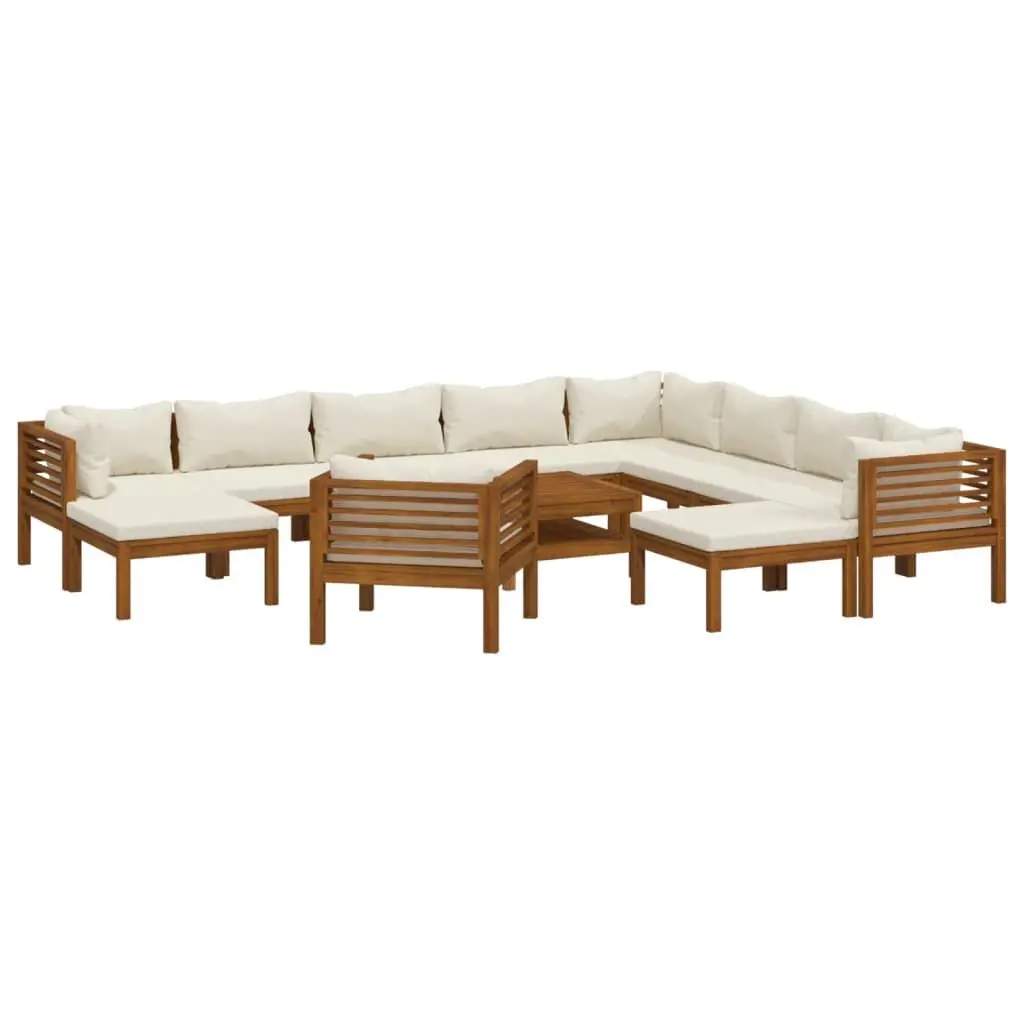 12 Piece Patio Lounge Set Cream Cushions Solid Acacia Wood Outdoor Furniture