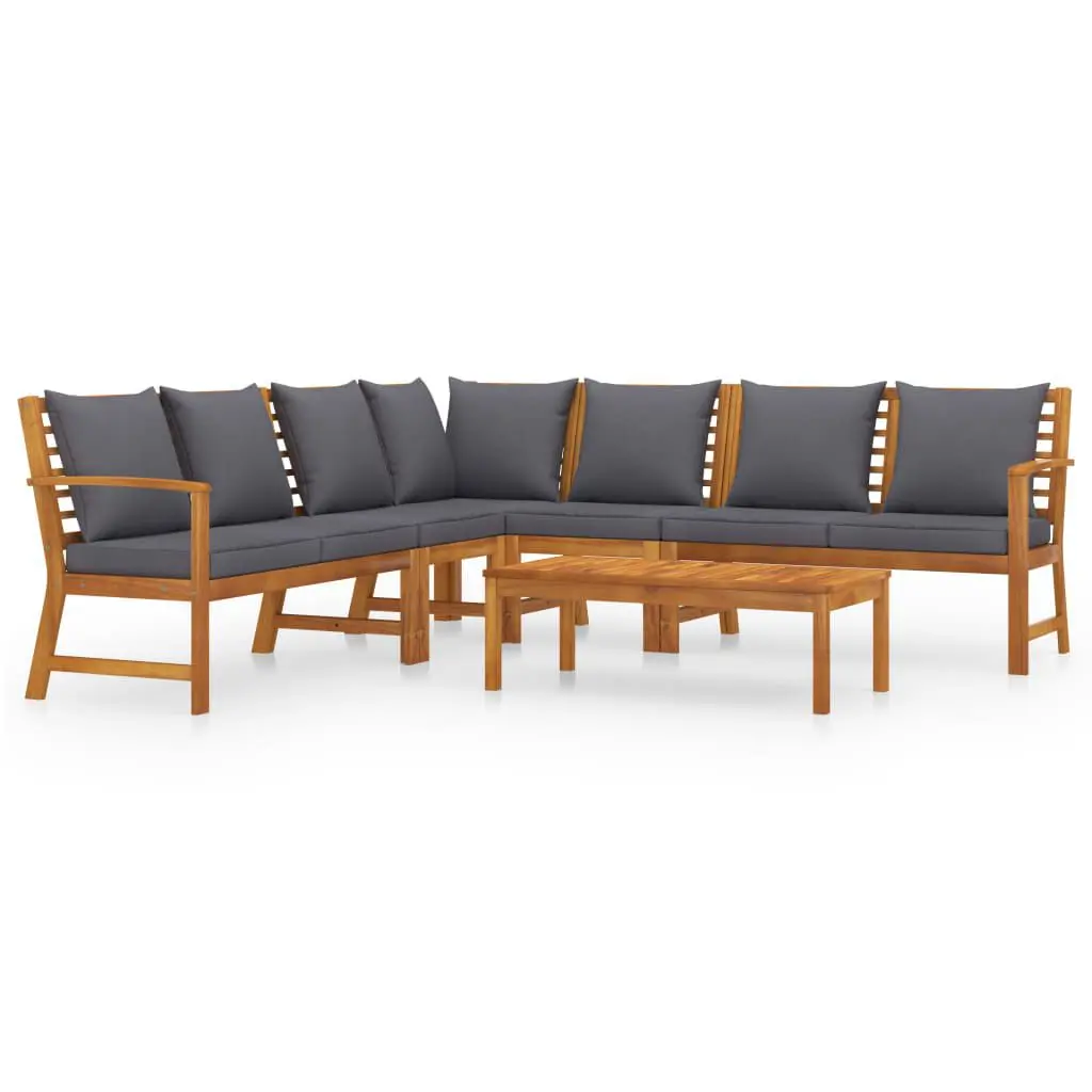 6 Piece Patio Lounge Set Cushion Solid Acacia Wood Outdoor Furniture Collection