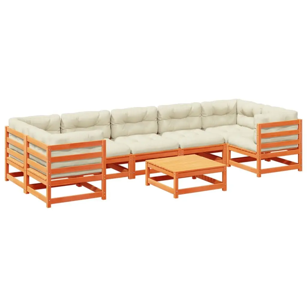8 Piece Patio Sofa Set Cushions Wax Brown Solid Wood Pine Outdoor Furniture