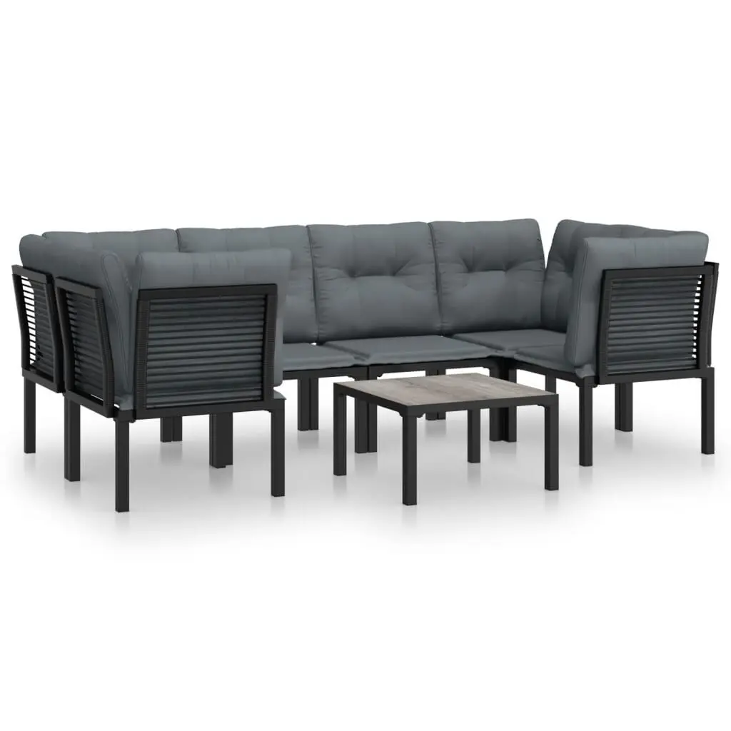 6 Piece Black and Gray Poly Rattan Patio Lounge Set Outdoor Relaxation