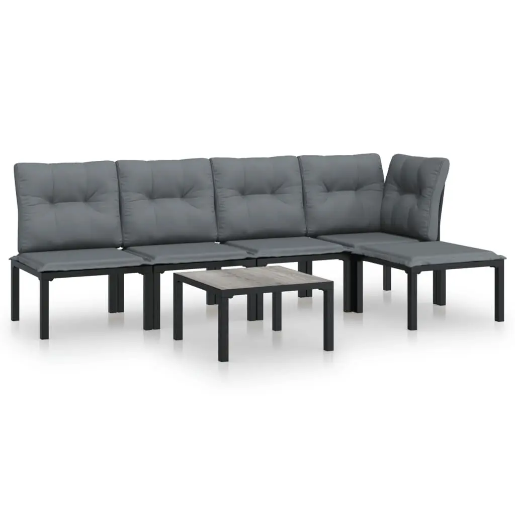 6 Piece Patio Lounge Set Black and Gray Poly Rattan Outdoor Furniture