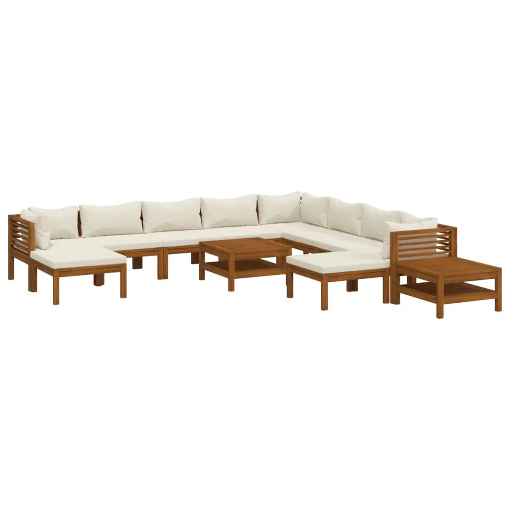 12 Piece Patio Lounge Set Cream Cushion Solid Acacia Wood Outdoor Furniture