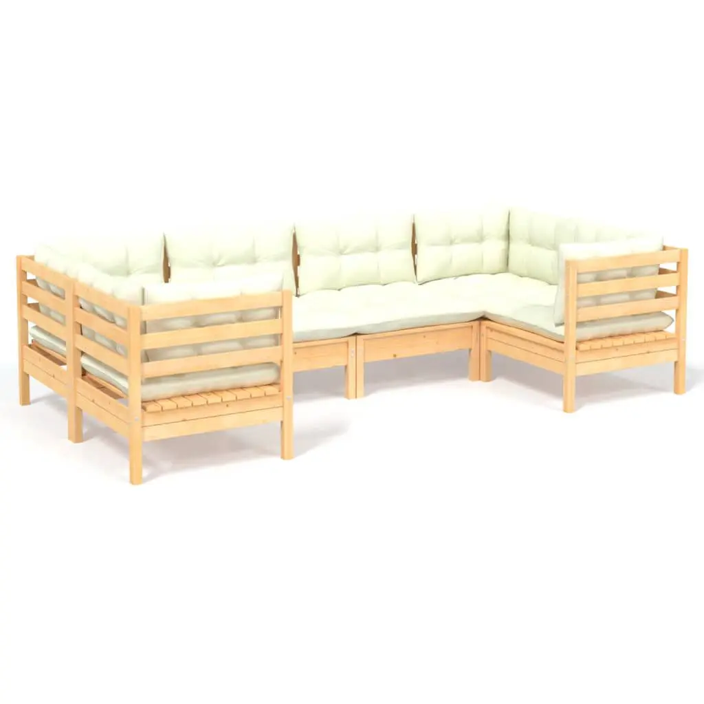 6 Piece Patio Lounge Set Cream Cushions Pinewood Outdoor Furniture