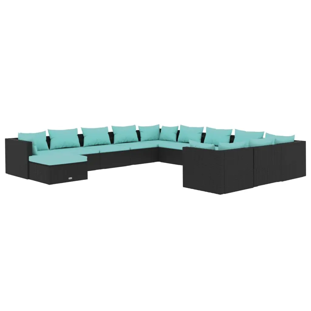 12 Piece Patio Lounge Set Cushions Black Poly Rattan Outdoor Seating