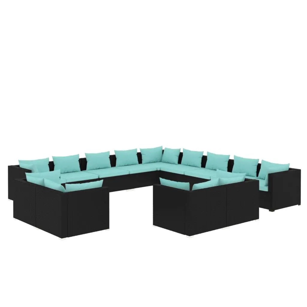 13 Piece Patio Lounge Set Cushions Black Poly Rattan Outdoor Furniture