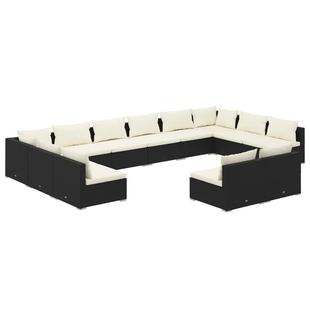 12 Piece Patio Lounge Set Cushions Black Poly Rattan Outdoor Furniture