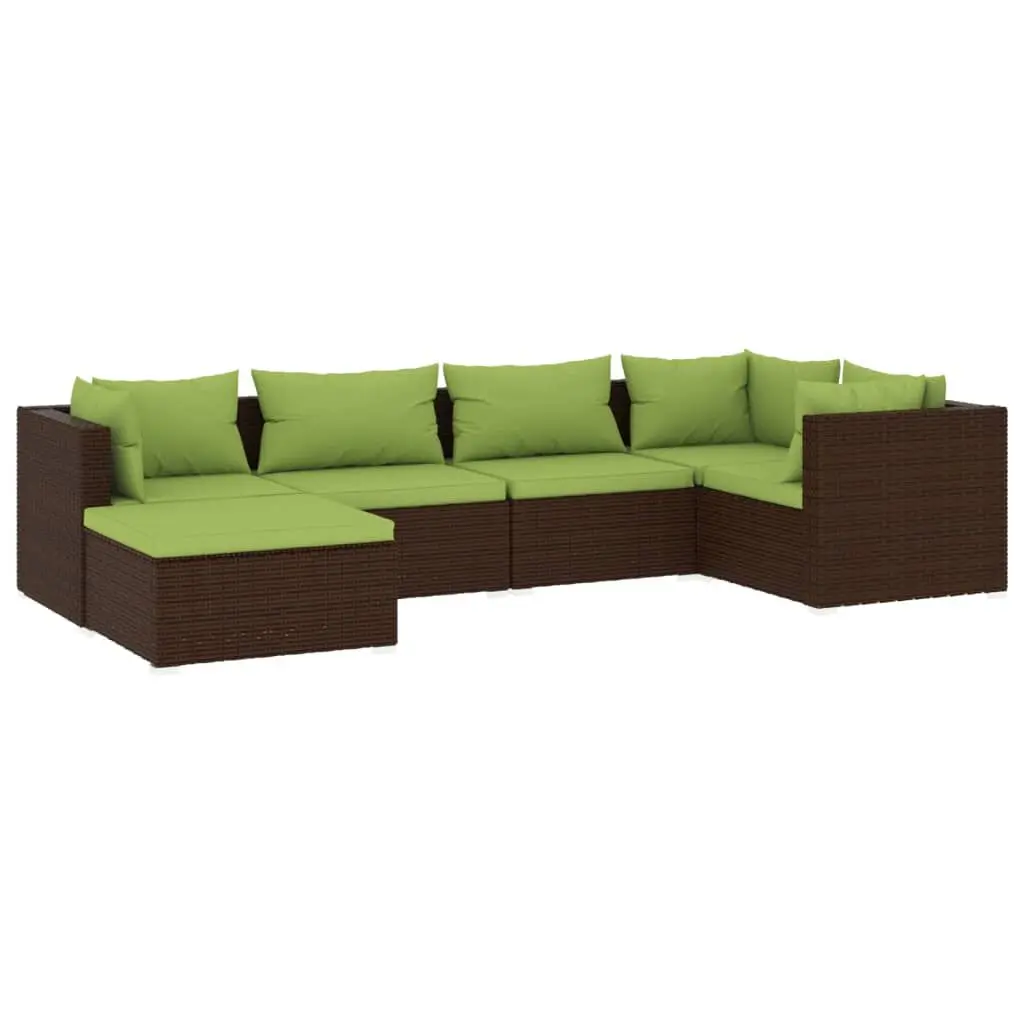 6 Piece Patio Lounge Set Cushions Brown Poly Rattan Outdoor Furniture