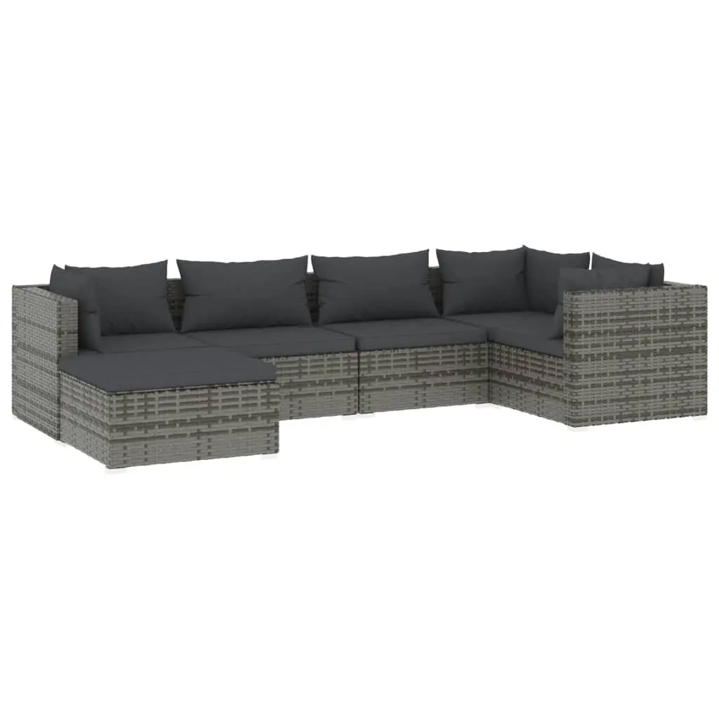 6 Piece Patio Lounge Set Cushions Gray Poly Rattan Outdoor Furniture