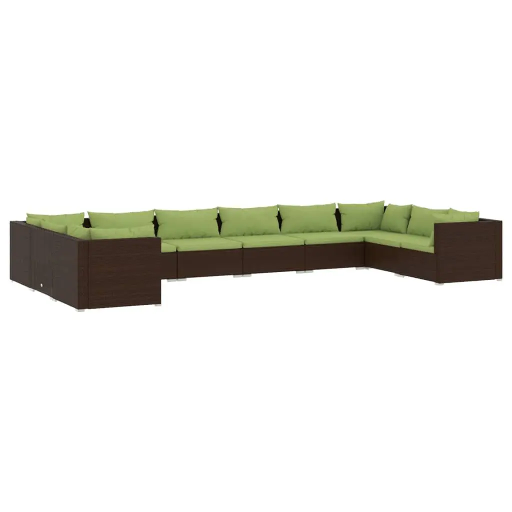 10 Piece Patio Lounge Set Cushions Poly Rattan Brown Outdoor Furniture