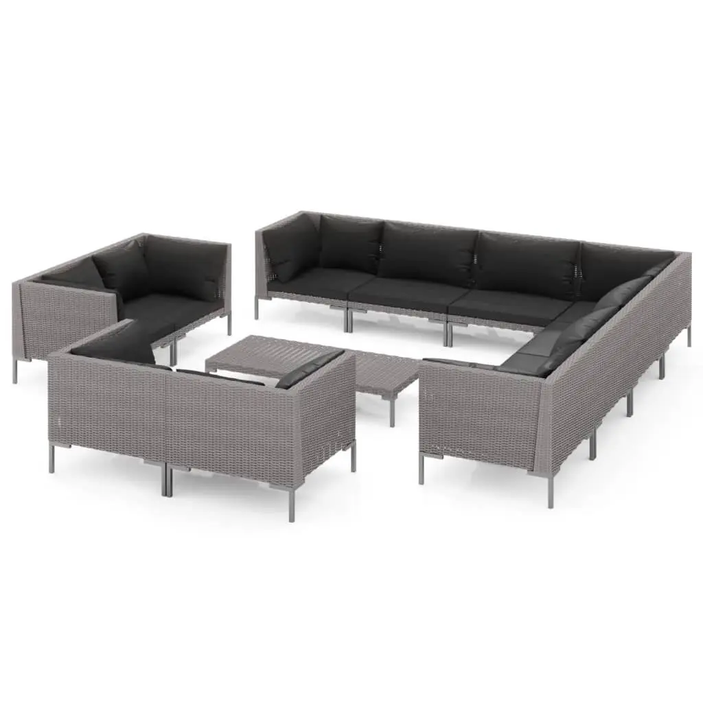 12 Piece Patio Lounge Set Cushions Poly Rattan Dark Gray Outdoor Furniture