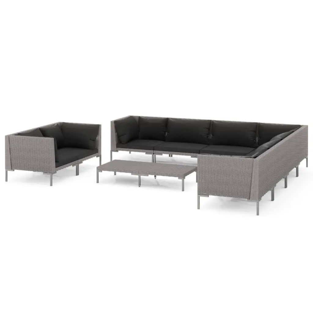 10 Piece Patio Lounge Set Cushions Poly Rattan Dark Gray Outdoor Seating
