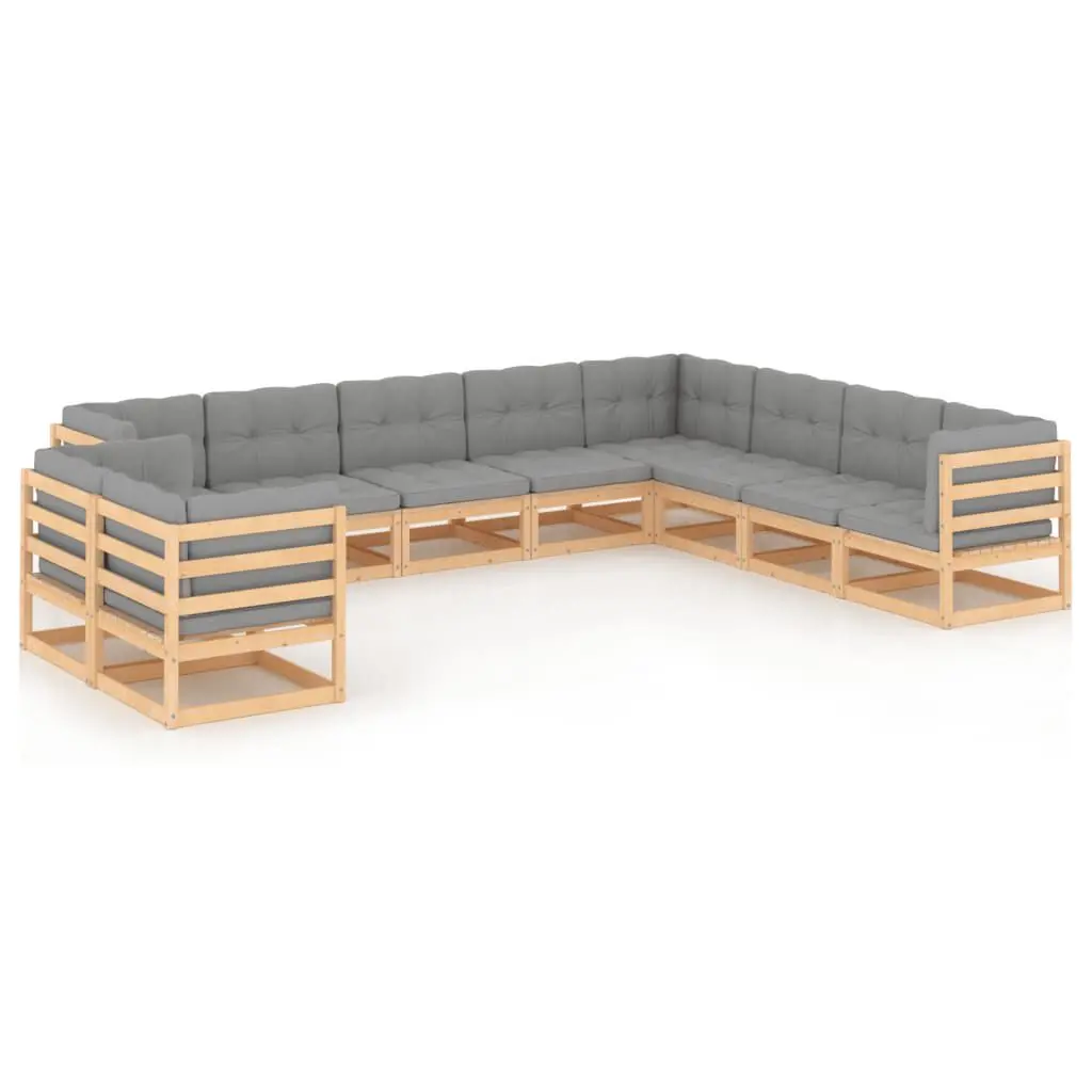 10 Piece Patio Lounge Set Cushions Solid Pinewood Outdoor Furniture