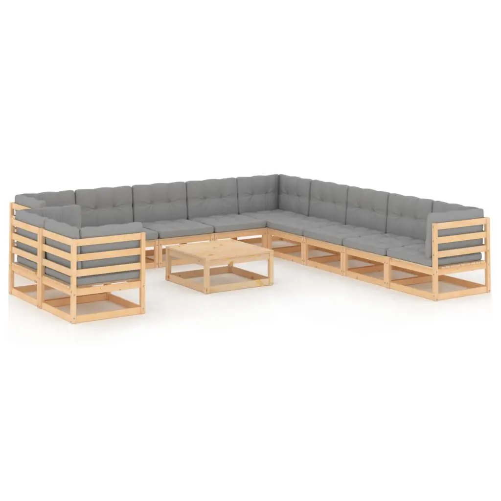 12 Piece Patio Lounge Set Cushions Solid Pinewood Outdoor Seating