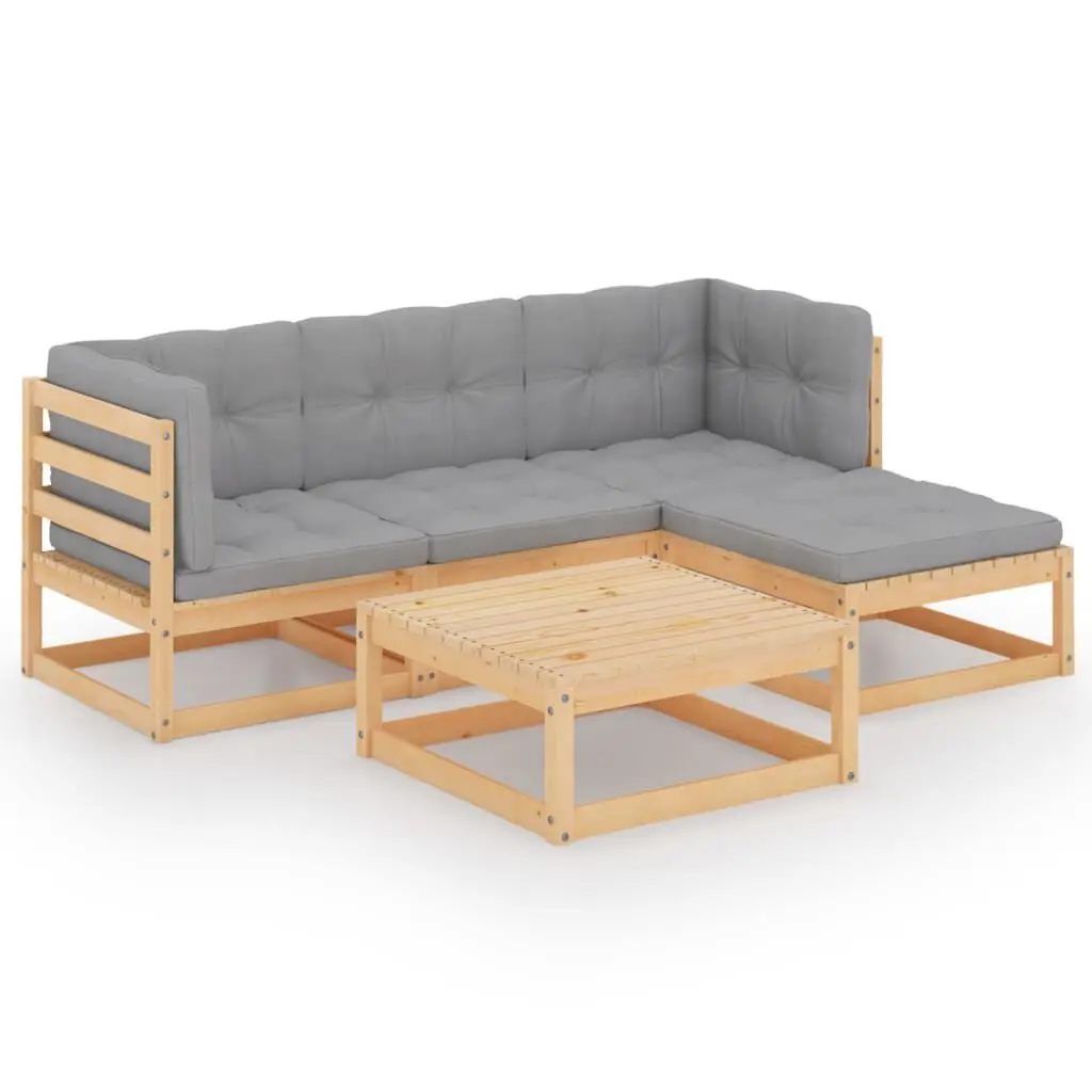 5 Piece Patio Lounge Set Cushions Solid Wood Pine Outdoor Furniture