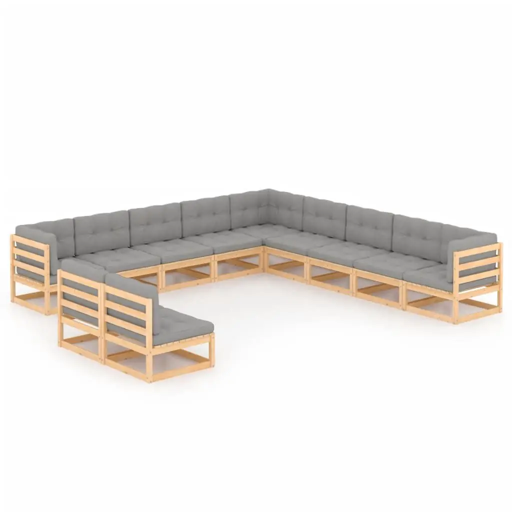 11 Piece Patio Lounge Set Cushions Solid Wood Pine Outdoor Furniture