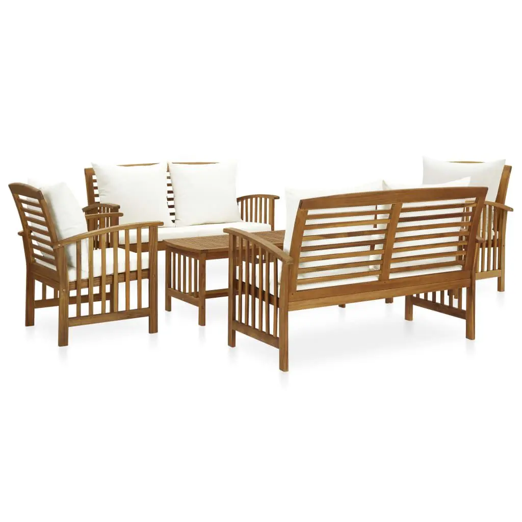 5 Piece Patio Lounge Set Cushions Solid Acacia Wood Outdoor Furniture