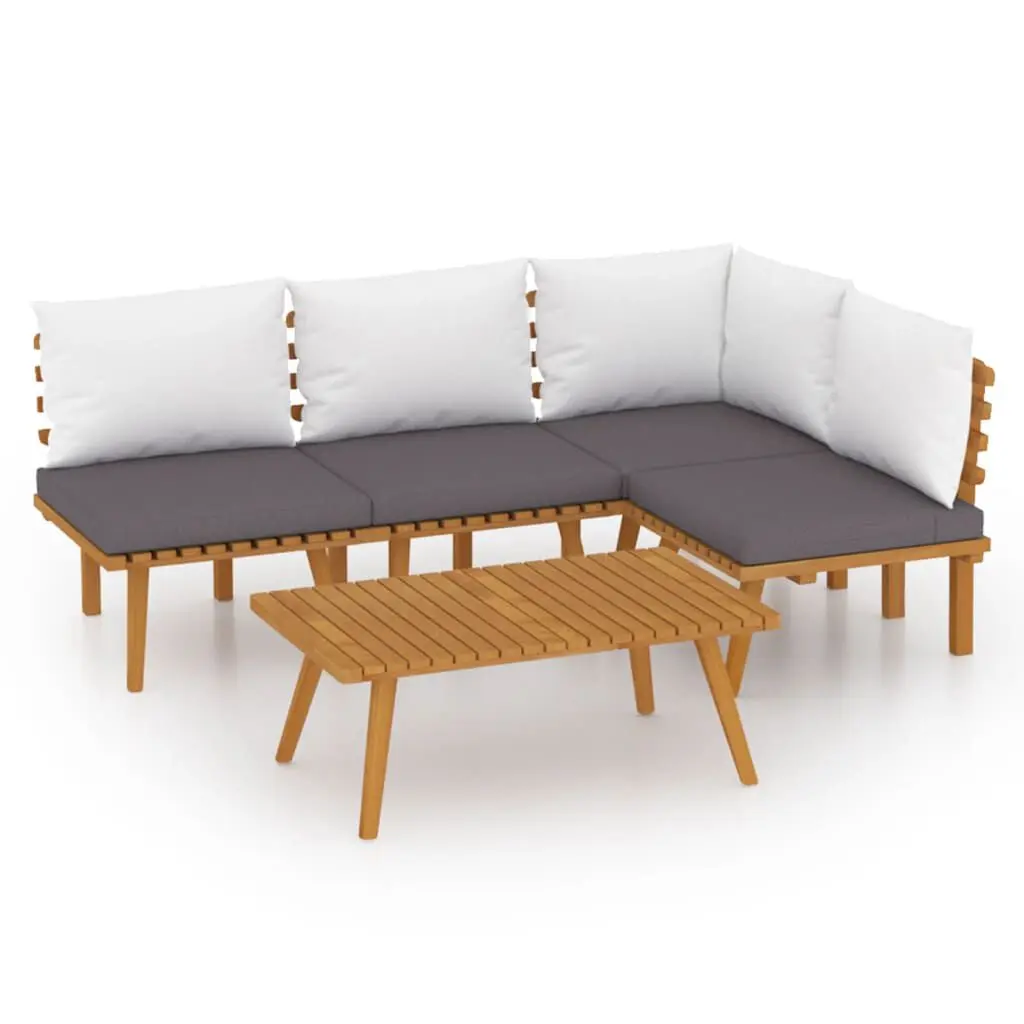 5 Piece Patio Lounge Set Cushions Solid Acacia Wood - Comfortable Outdoor Furniture