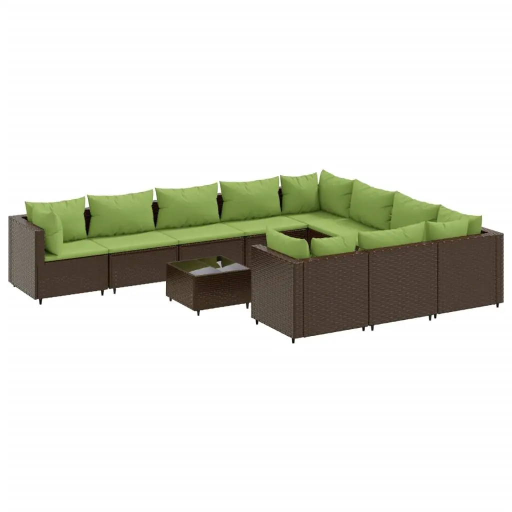 11 Piece Patio Sofa Set Cushions Brown Poly Rattan Outdoor Sectional