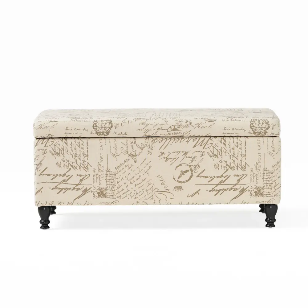 Parisian Upholstered Fabric Storage Ottoman - Taupe / Reclaimed Natural Teak