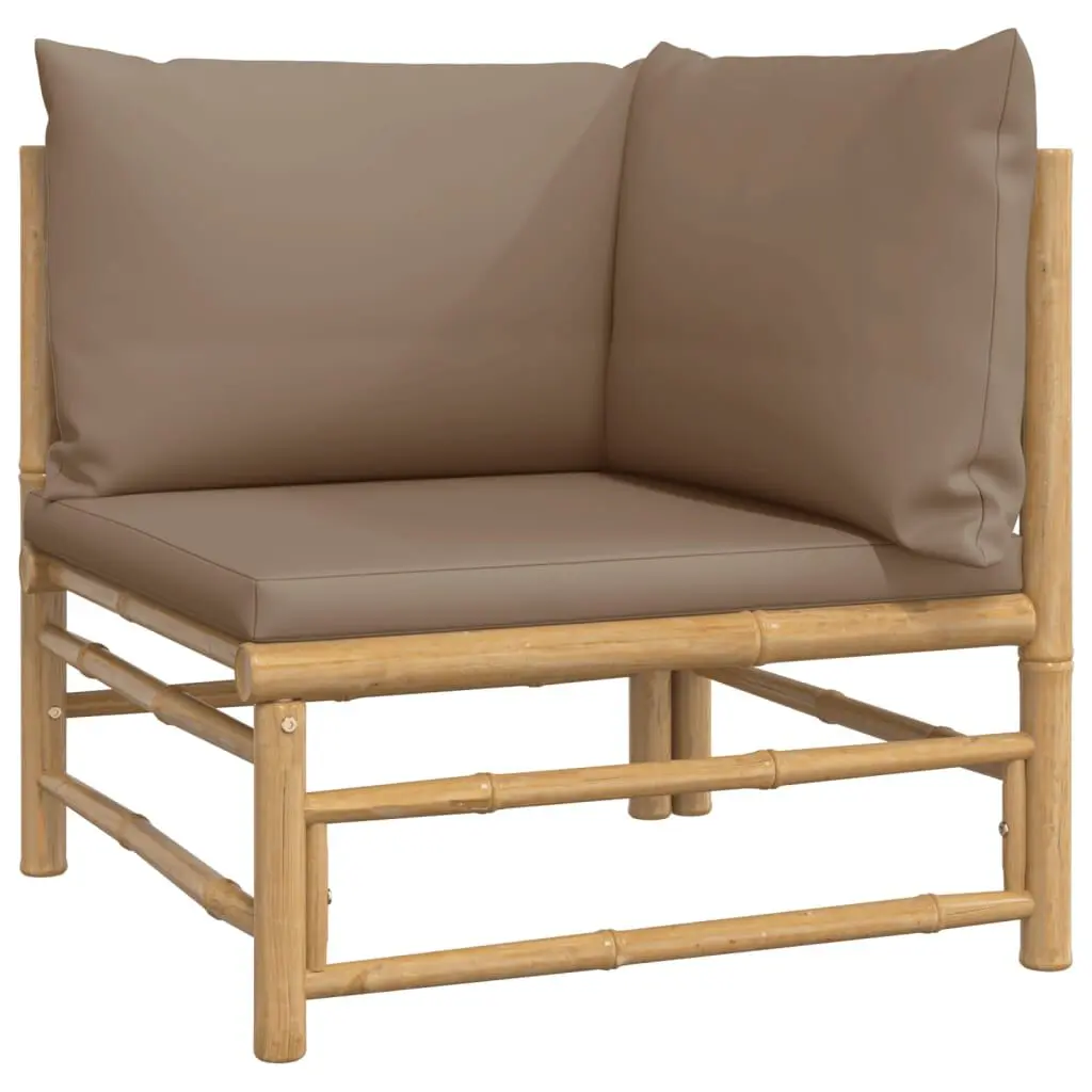 Patio Corner Sofa Taupe Cushions Bamboo Outdoor Sectional Furniture