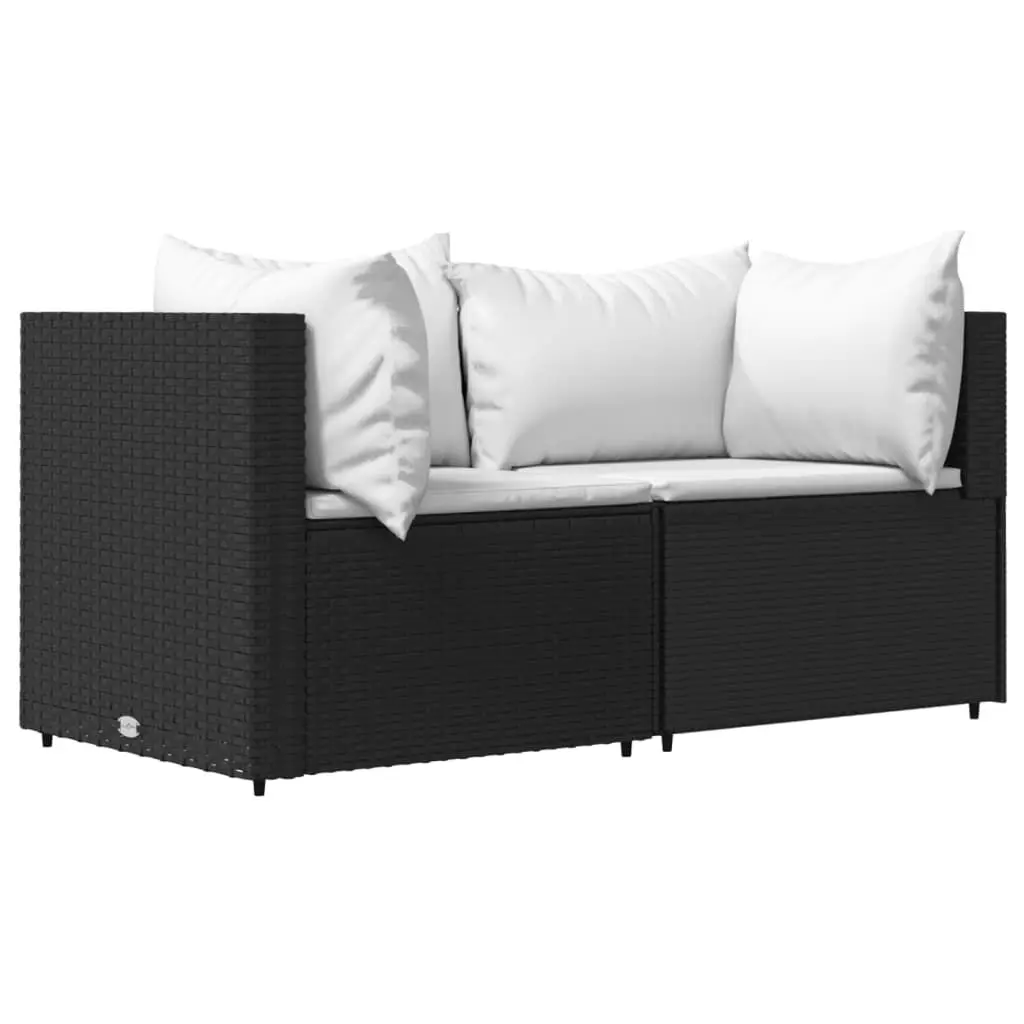 Patio Corner Sofas Cushions 2 pcs Black Poly Rattan Outdoor Sectional Set