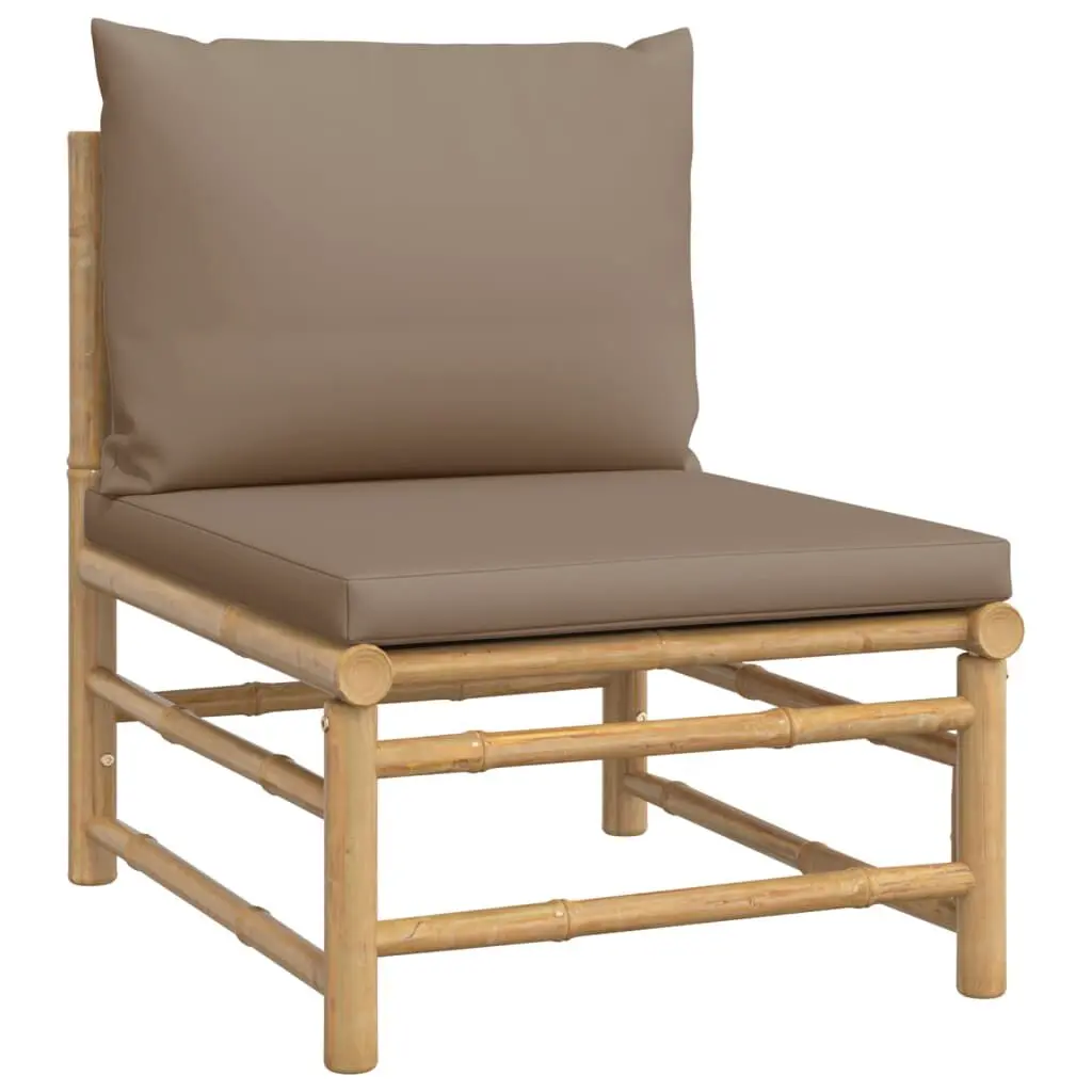 Patio Middle Sofa Taupe Cushions Bamboo Outdoor Sectional Piece