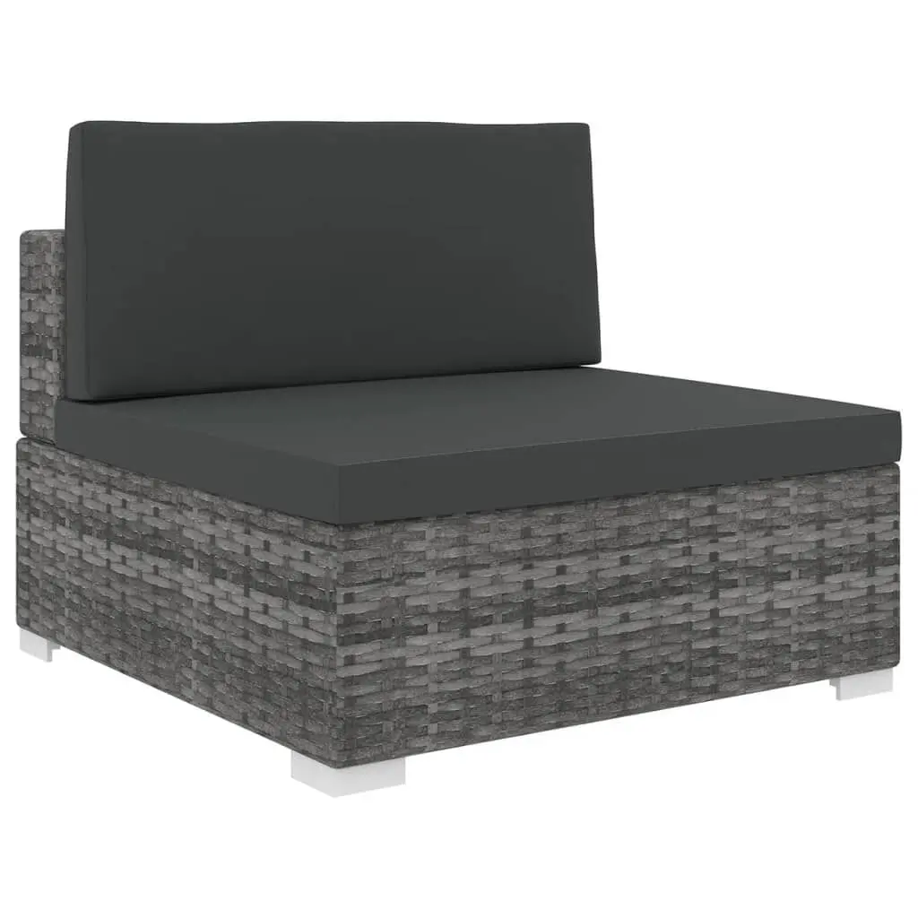 Sectional Middle Seat Cushions Poly Rattan Gray Modern Patio Conversation Set Piece