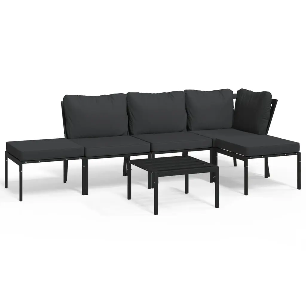 6-Piece Patio Lounge Set Gray Cushions Steel Frame Outdoor Furniture