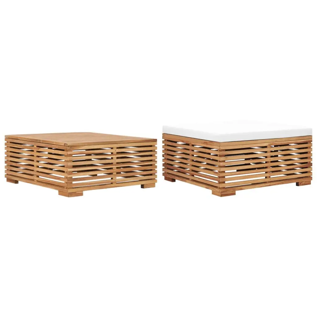 Patio Table and Footrest Set Cream Cushion Solid Teak Wood Outdoor