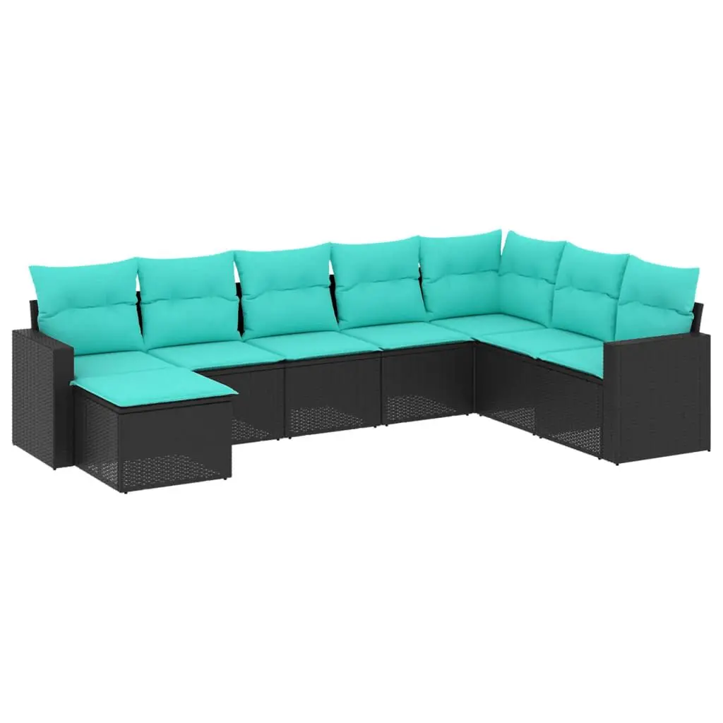 8 Piece Black Poly Rattan Patio Sofa Set Comfortable Cushions Outdoor Living