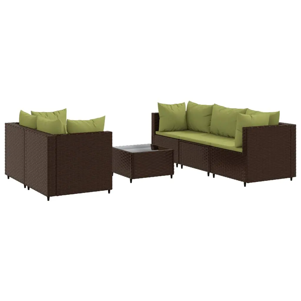 6 Piece Brown Poly Rattan Patio Lounge Set Cushions Outdoor Furniture