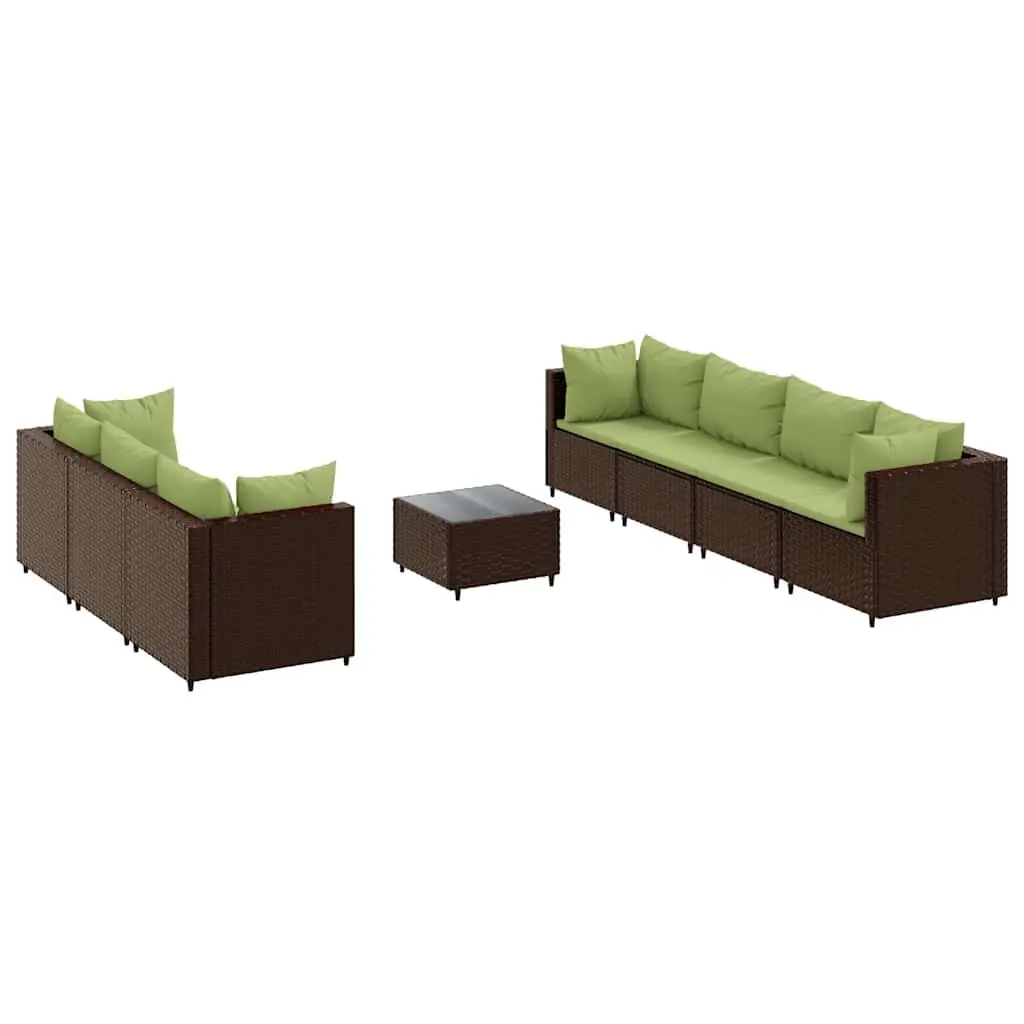8 Piece Brown Poly Rattan Patio Lounge Set Cushions Outdoor Furniture