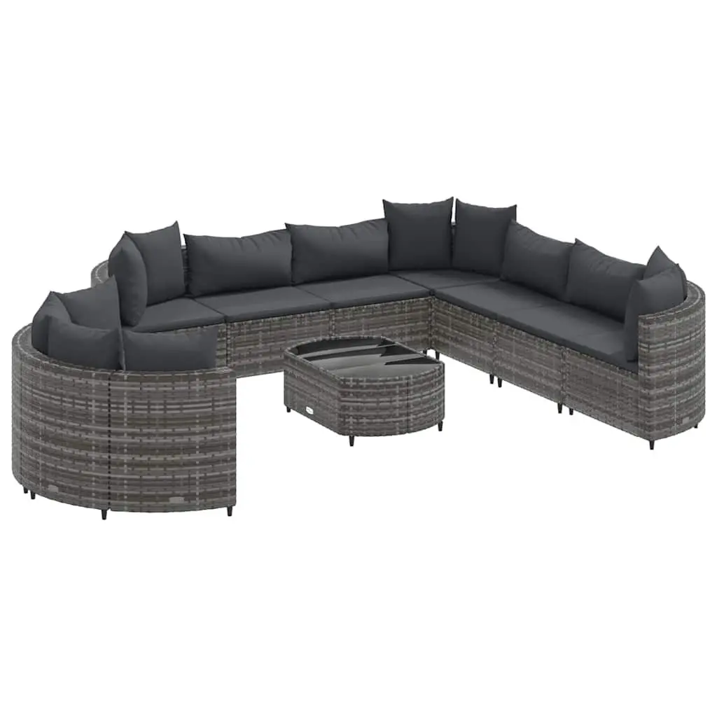 10 Piece Gray Poly Rattan Patio Sofa Set Cushions Complete Outdoor Furniture