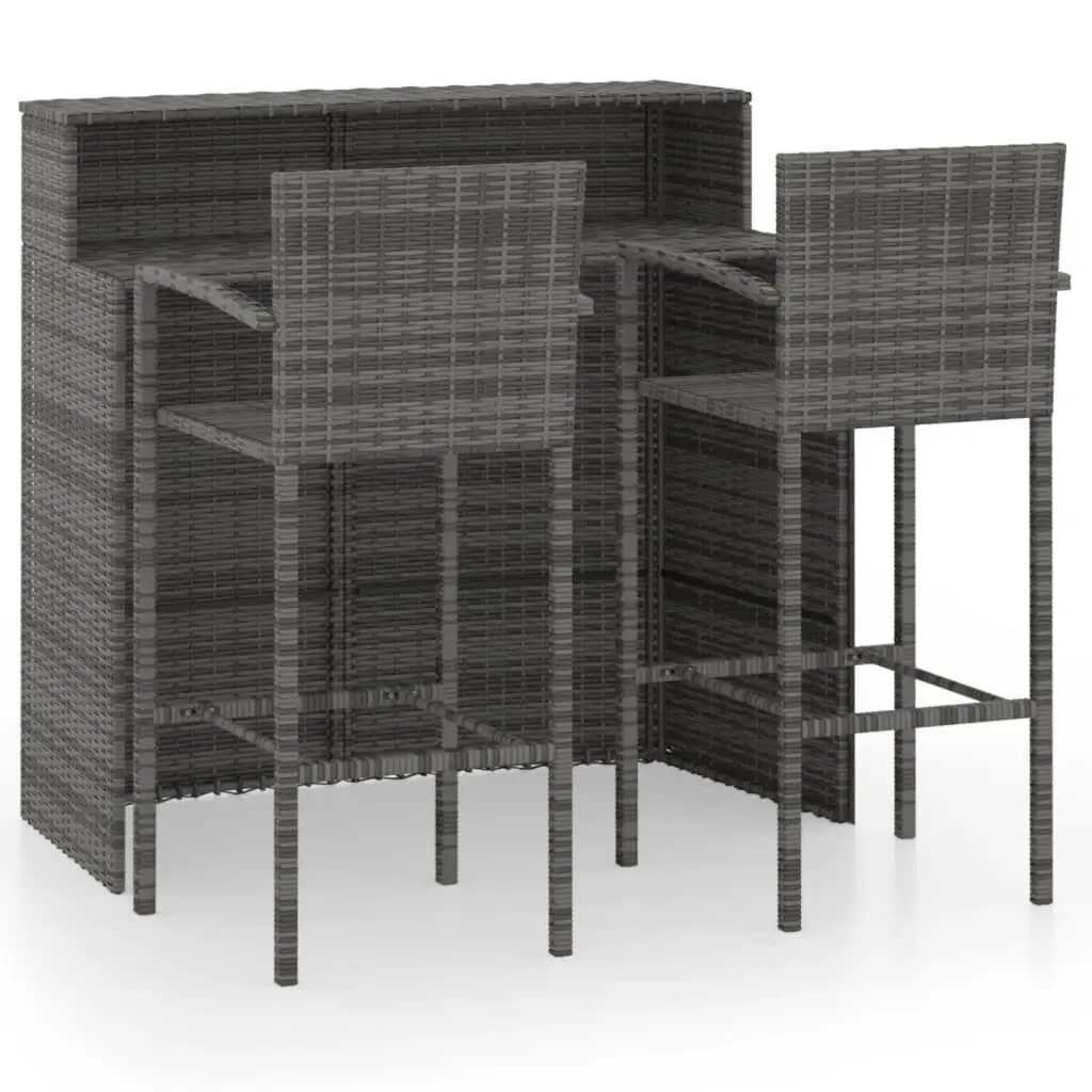 3 Piece Patio Bar Set Gray Outdoor Bistro Table and Stools