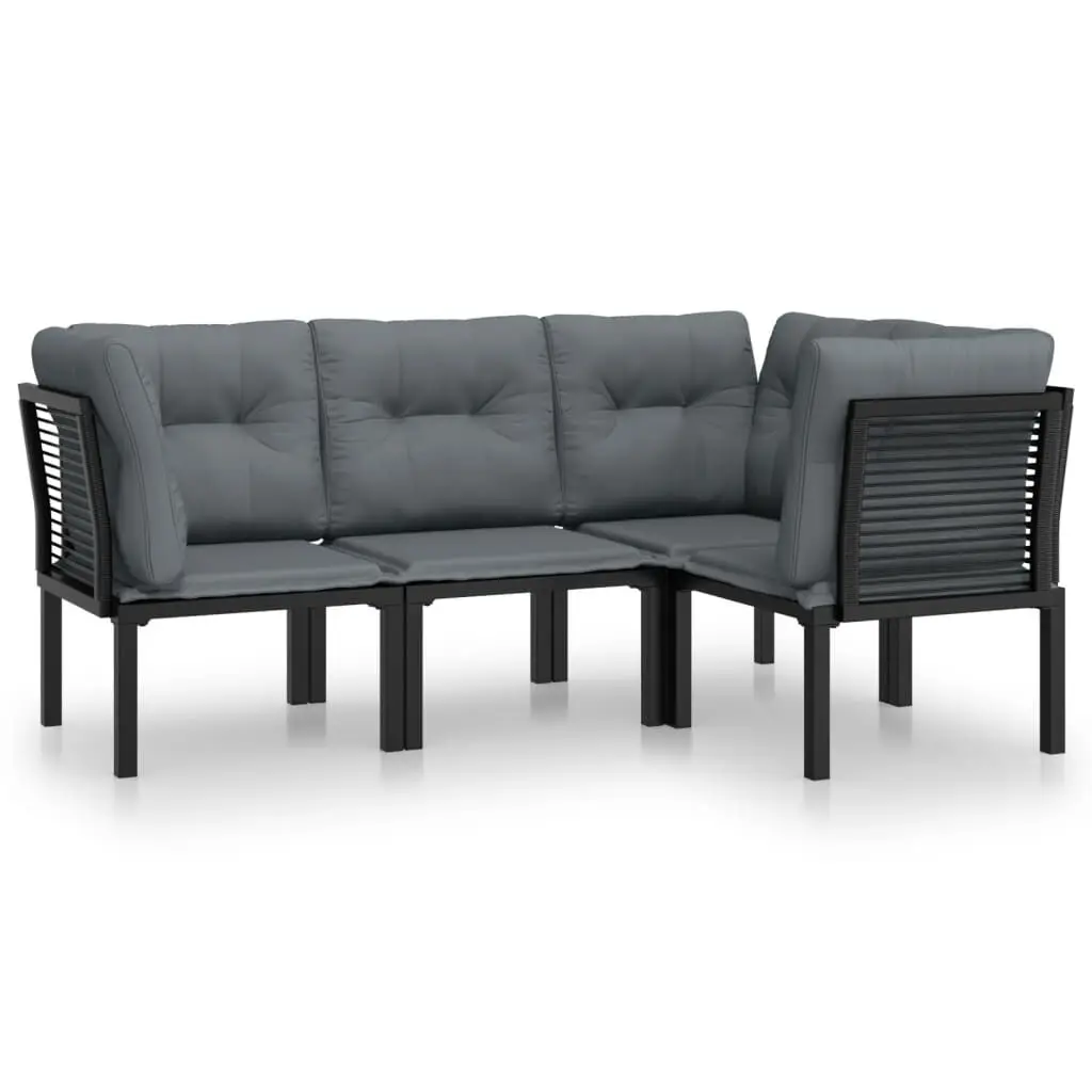 4 Piece Patio Lounge Set Black and Gray Poly Rattan Small Spaces