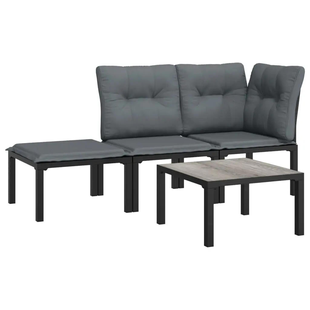 4 Piece Patio Lounge Set Black and Gray Poly Rattan Outdoor Furniture