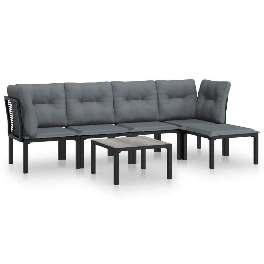 6 Piece Patio Lounge Set Black and Gray Poly Rattan Outdoor Furniture