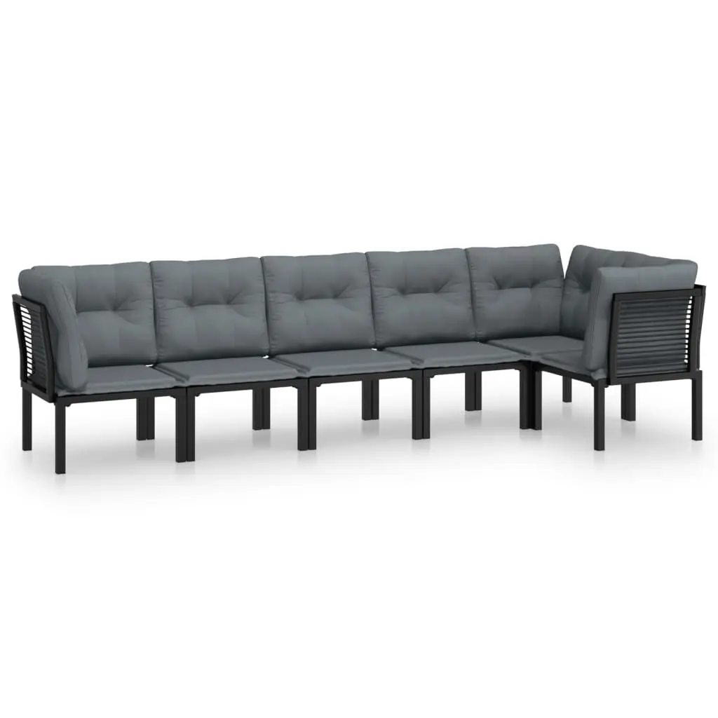 6 Piece Patio Lounge Set Black and Gray Poly Rattan Outdoor Furniture Set