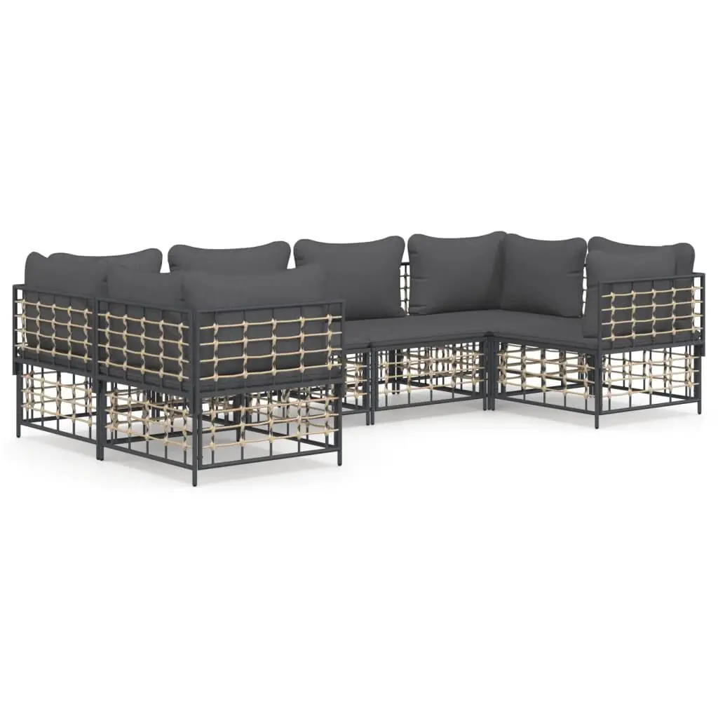 6 Piece Patio Lounge Set Cushions Anthracite Poly Rattan Outdoor Furniture Collection