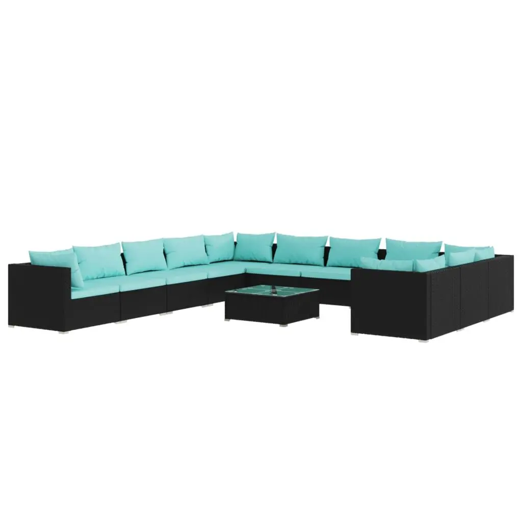 12 Piece Patio Lounge Set Cushions Black Poly Rattan Sectional