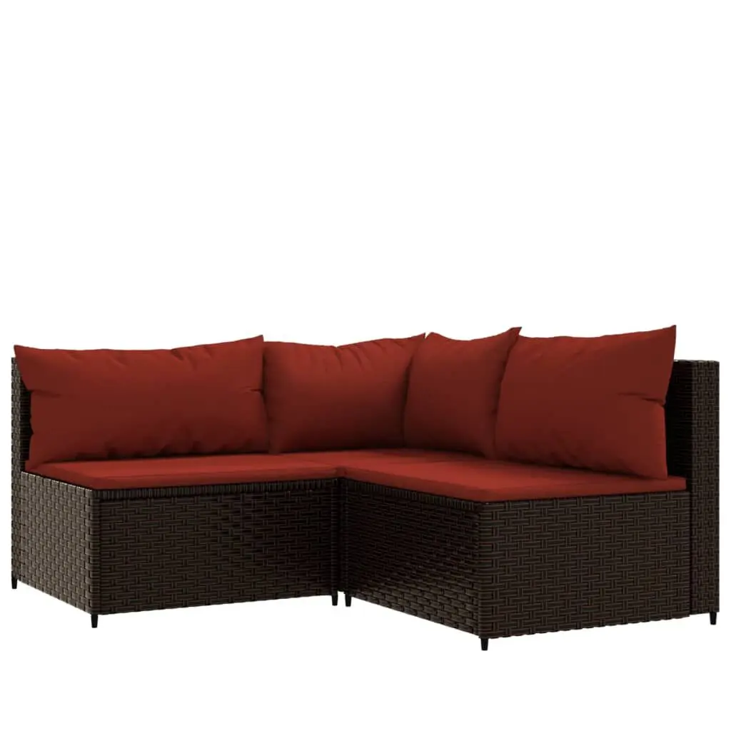3 Piece Patio Lounge Set Cushions Brown Poly Rattan Outdoor Conversation Set