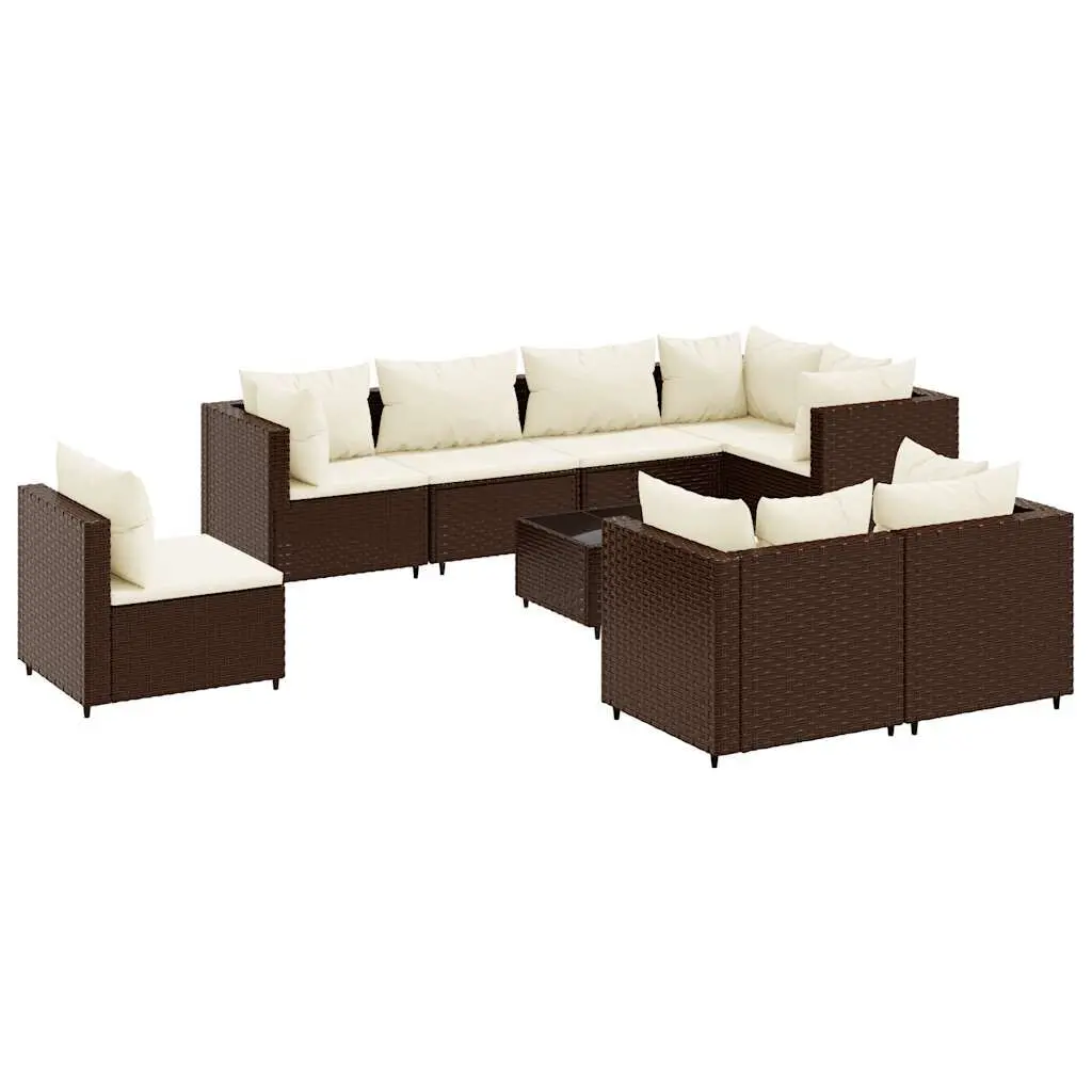 8 Piece Patio Lounge Set Cushions Brown Poly Rattan Outdoor Furniture