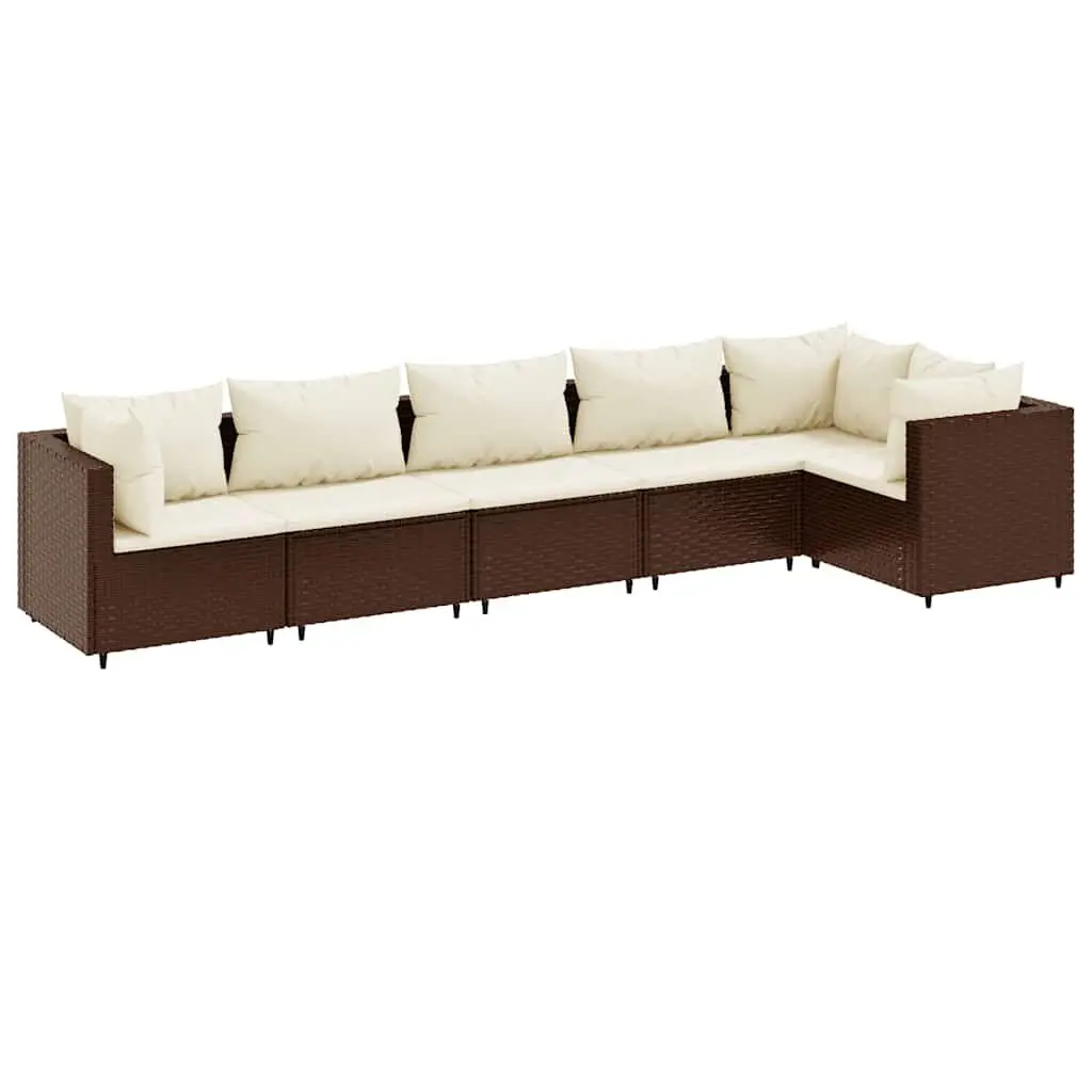 6 Piece Patio Lounge Set Cushions Brown Poly Rattan Outdoor Furniture