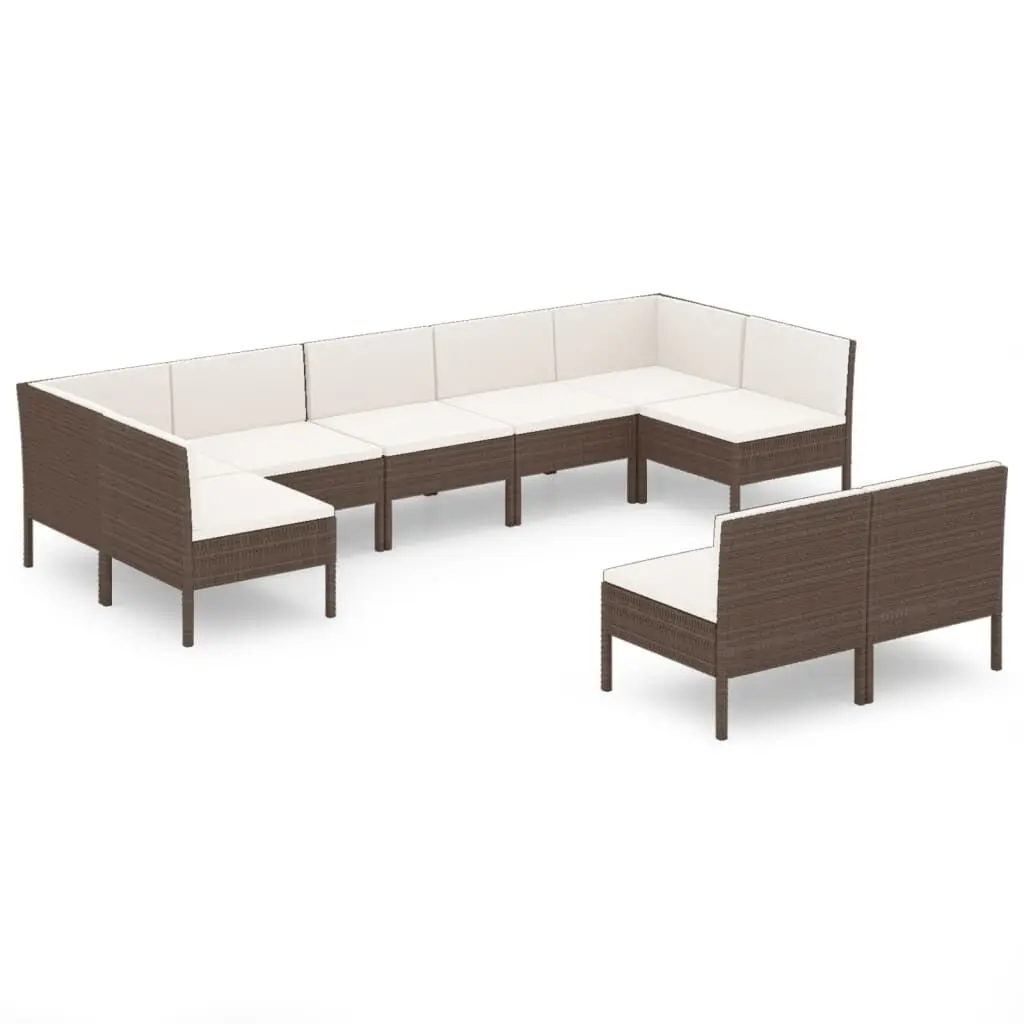 9 Piece Patio Lounge Set Cushions Brown Poly Rattan Garden Seating