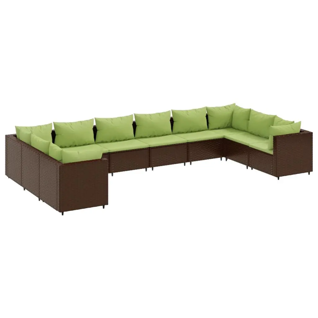 10 Piece Patio Lounge Set Cushions Brown Poly Rattan Outdoor Sectional